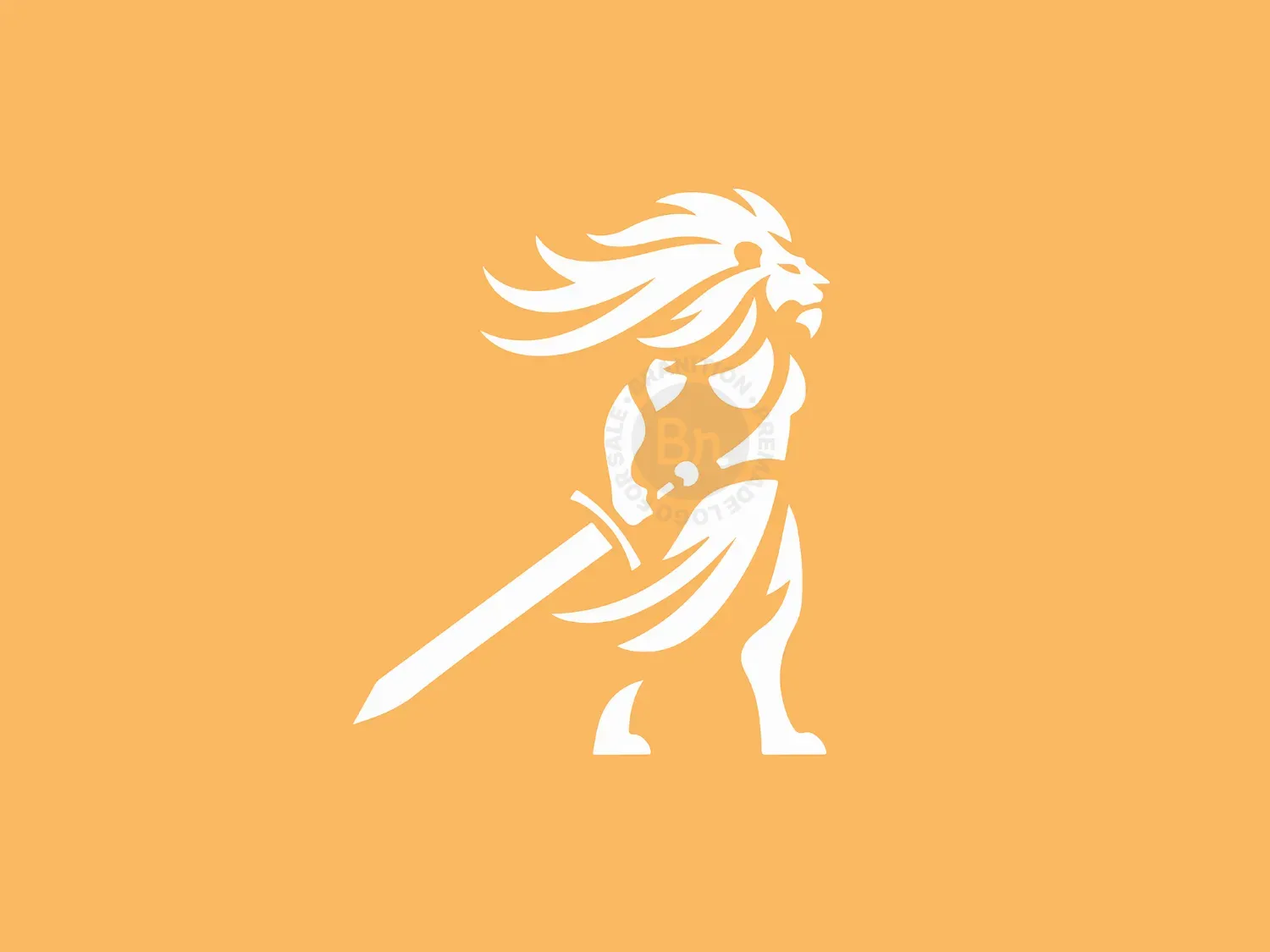 Modern White Lion Warrior With Sword Logo