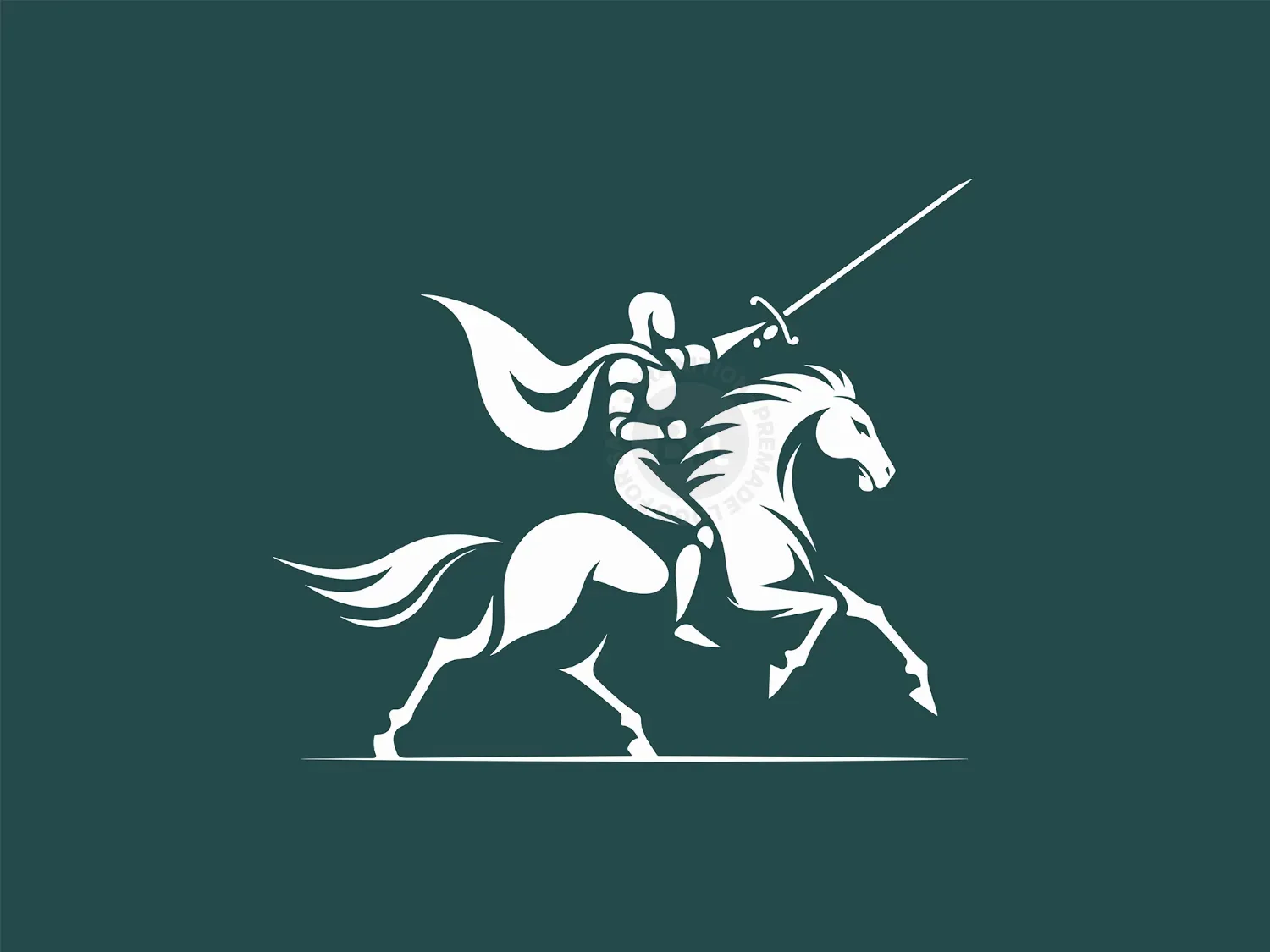 Modern Medieval Knight With Sword On Horse Logo