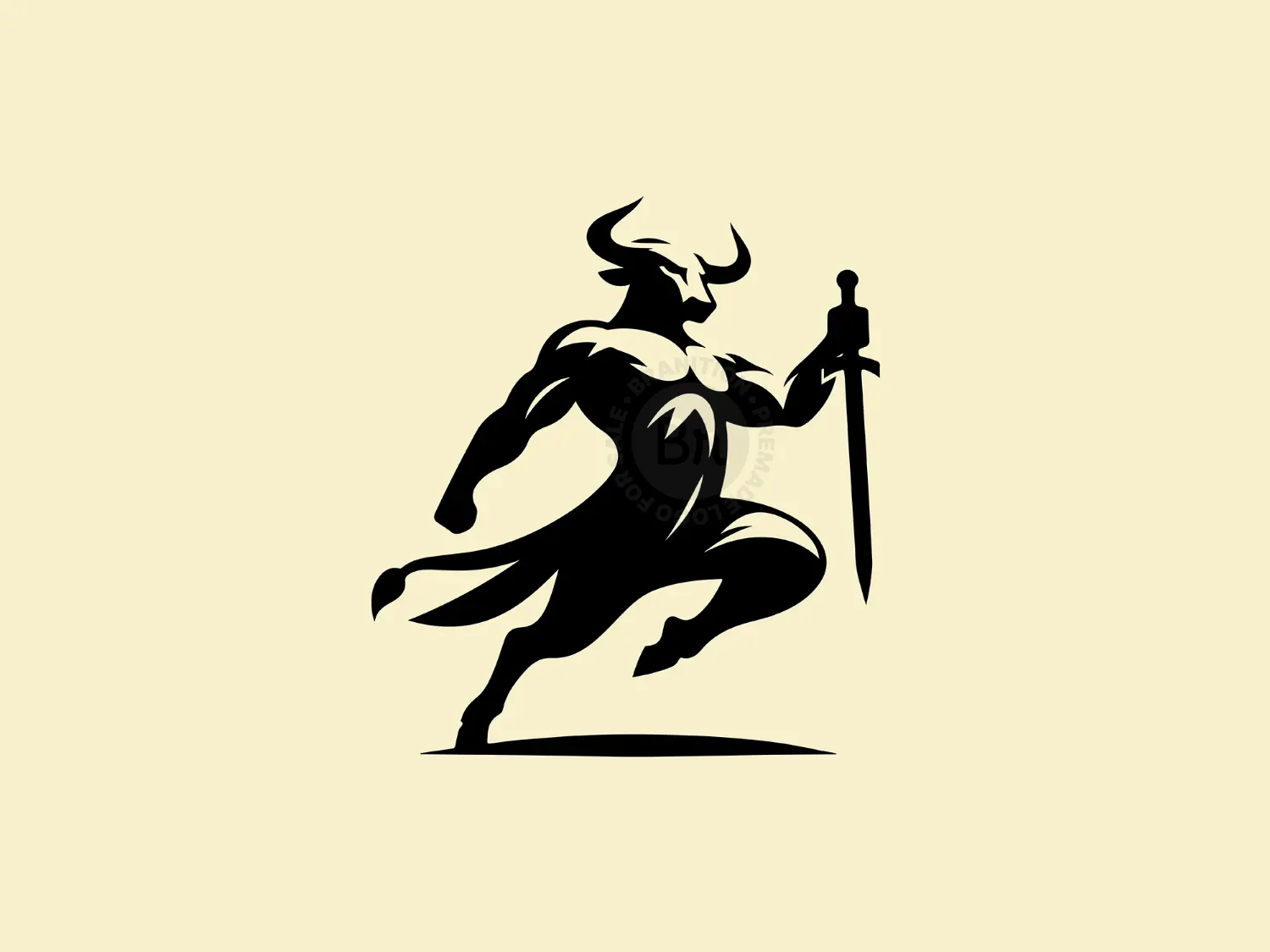 Modern And Elegant Black Bull Warrior With Sword Logo