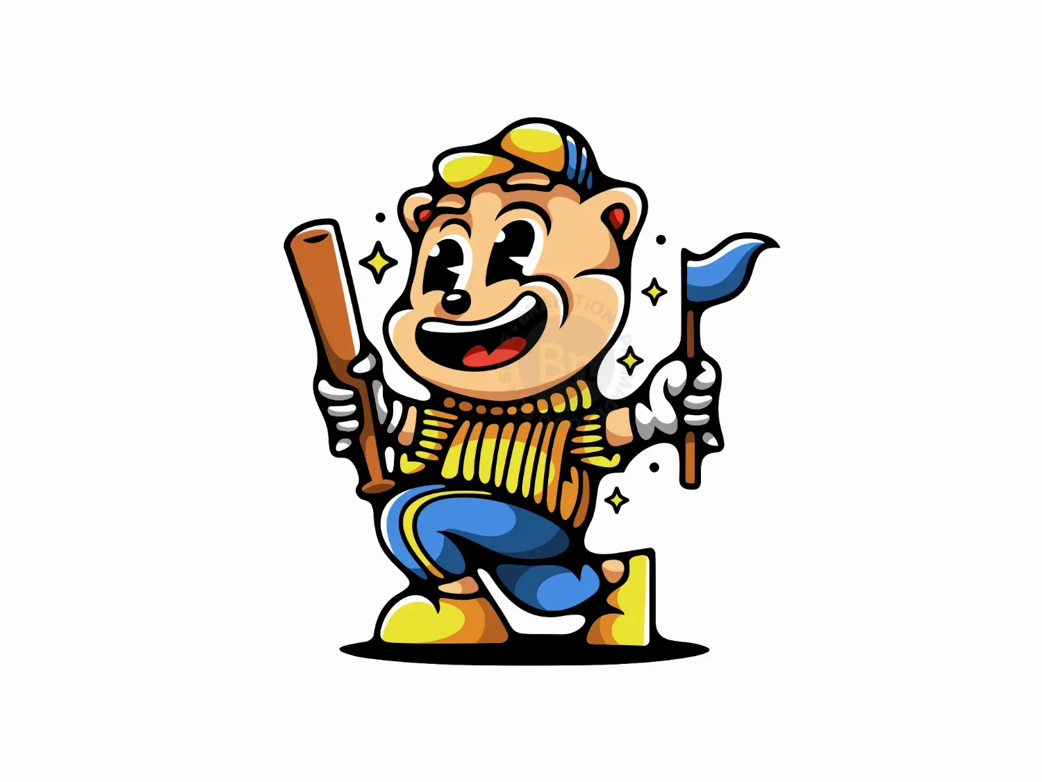 Cute Mascot Baseball Flag Logo