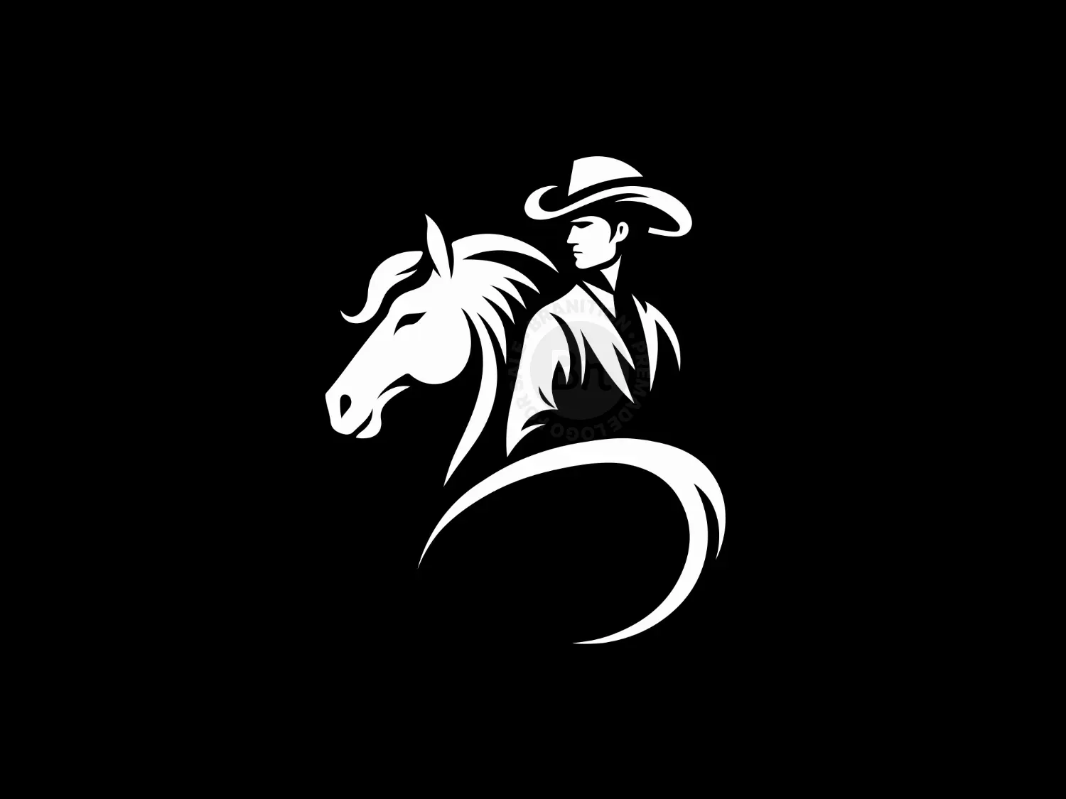 Abstract And Elegant Logo Of A Cowboy And His Horse