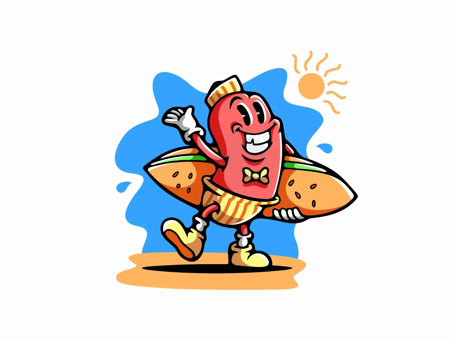 Sausage Hotdog Beach Surfing Logo