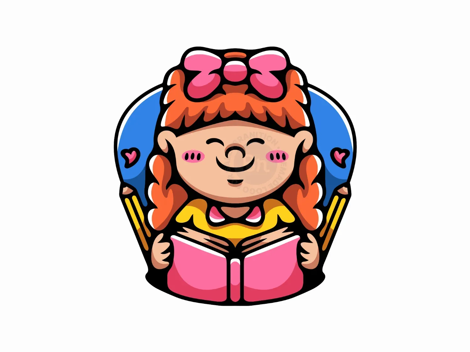 Girl Studying Book Pencil Logo