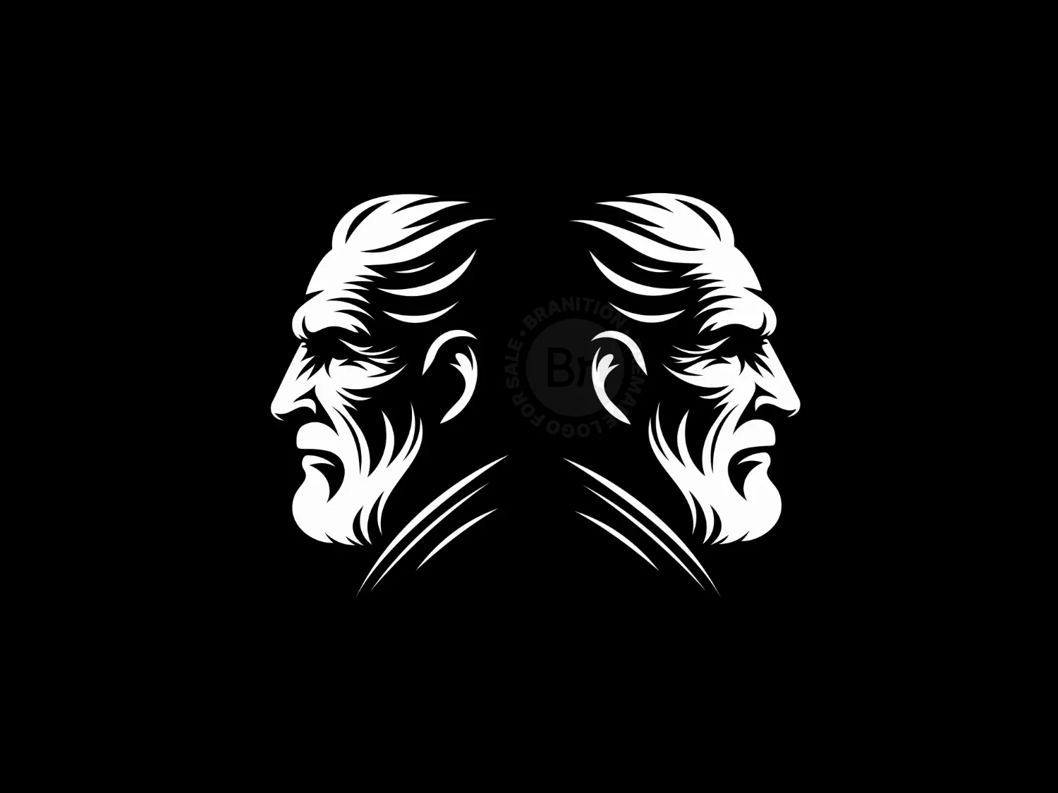 Abstract And Elegant Two Face Old Man Logo