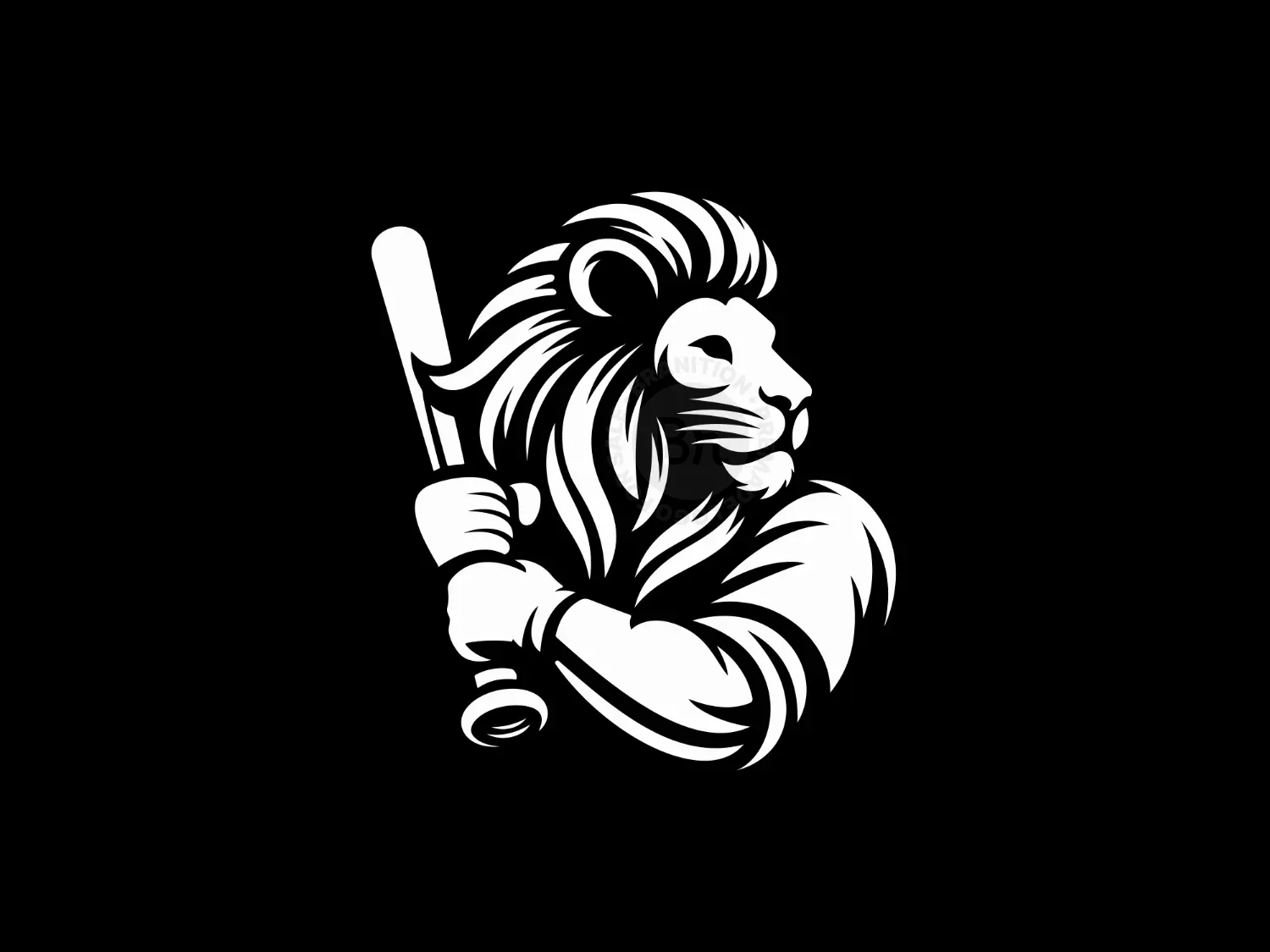 Elegant And Abstract Lion With Baseball Bat Logo