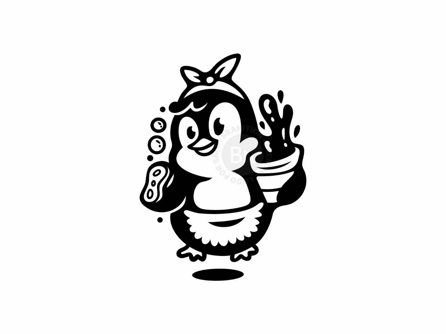 Mascot House Cleaning Penguin Logo