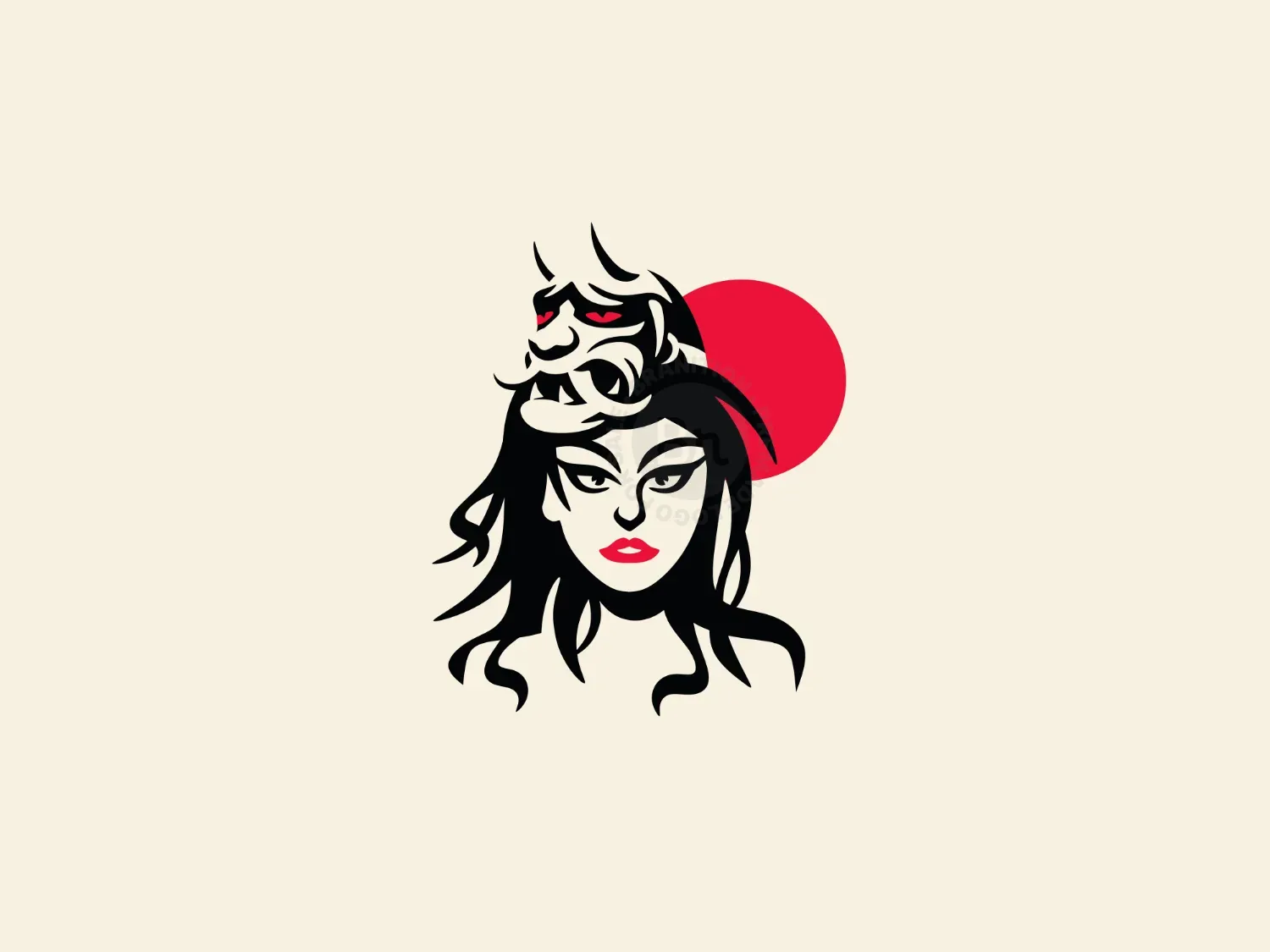 Girl Wearing Japanese Devil Mask Logo