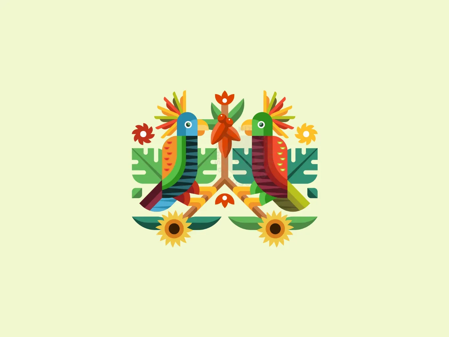 Geometric Tropical Birds Guarding Cocoa Tree Logo