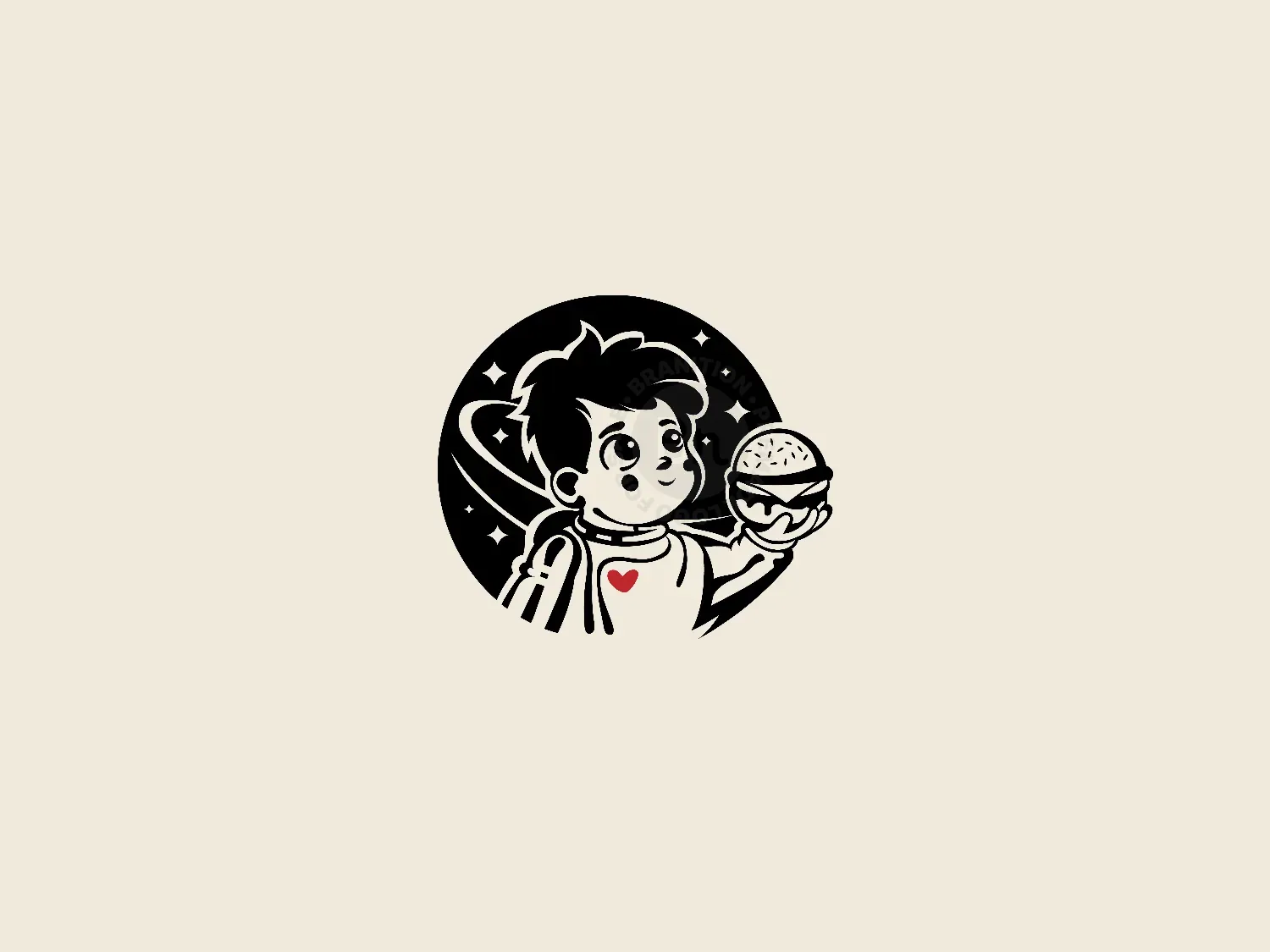 Space Burger, Vintage Space Boy Mascot Logo