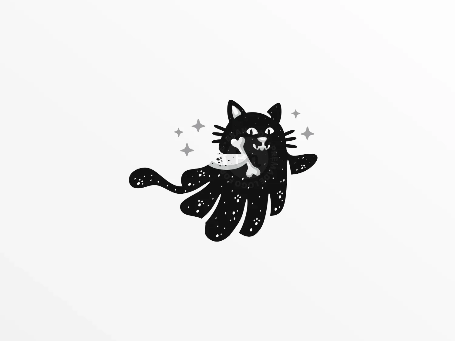 Happy Soul Of Black Cat Holding A Bone Logo