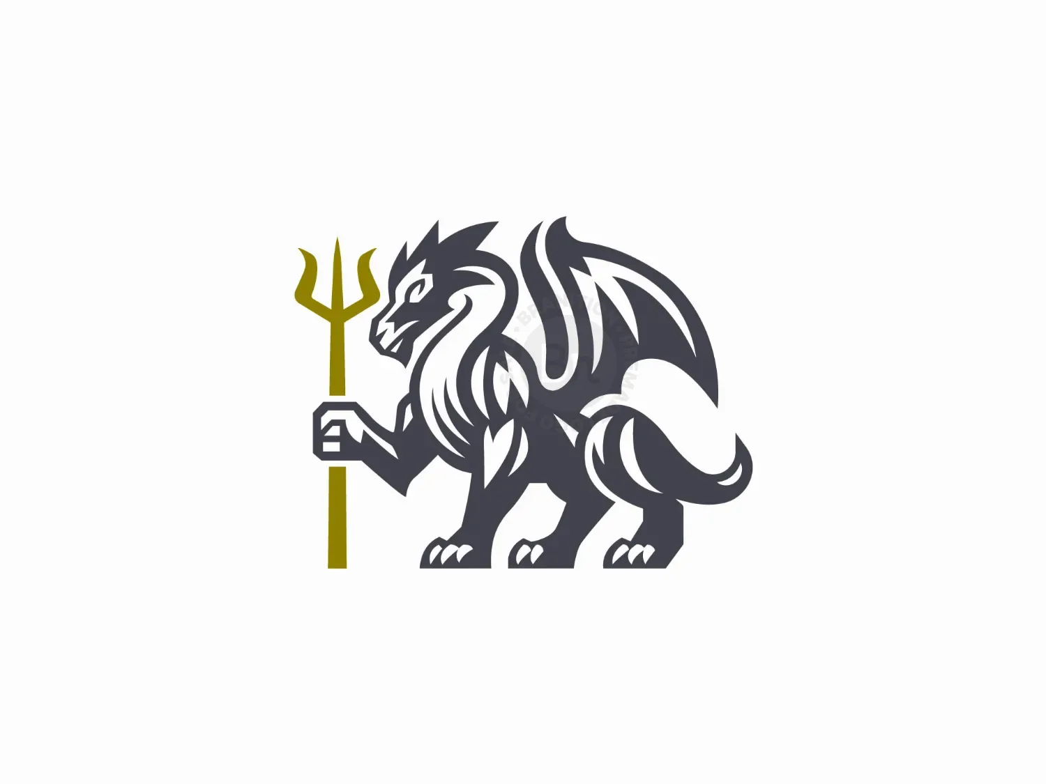 Dragon Hold A Trident Logo