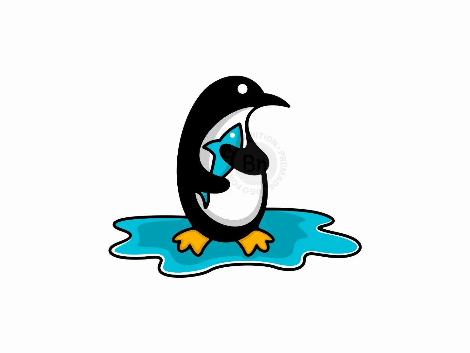 Penguin Water Fish Logo
