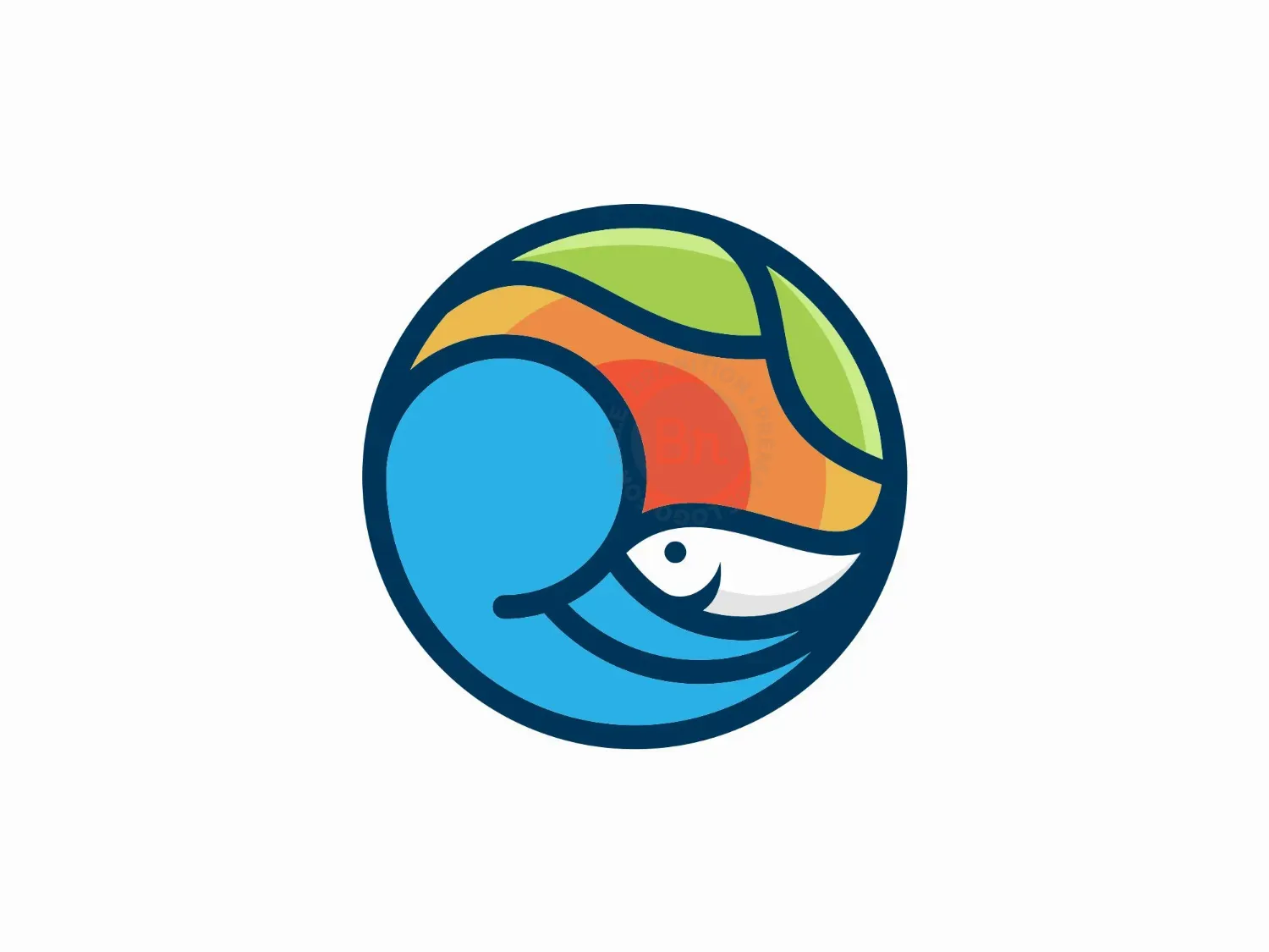 Wave Fish Leaf Circle Logo
