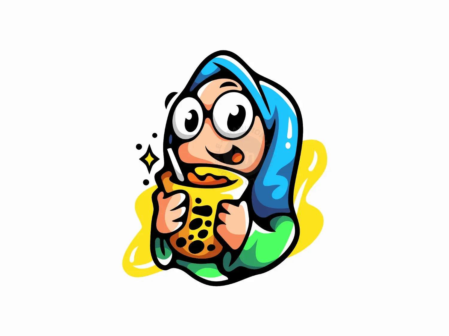 Cute Hijab Drink Girl Logo