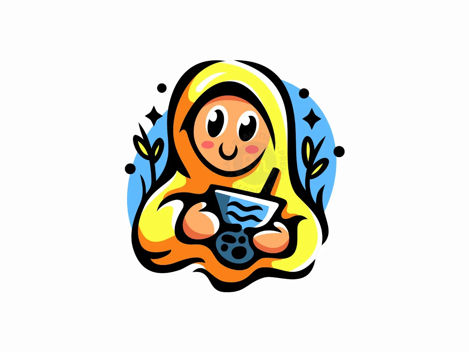 Hijab Mascot Drinking Character Logo