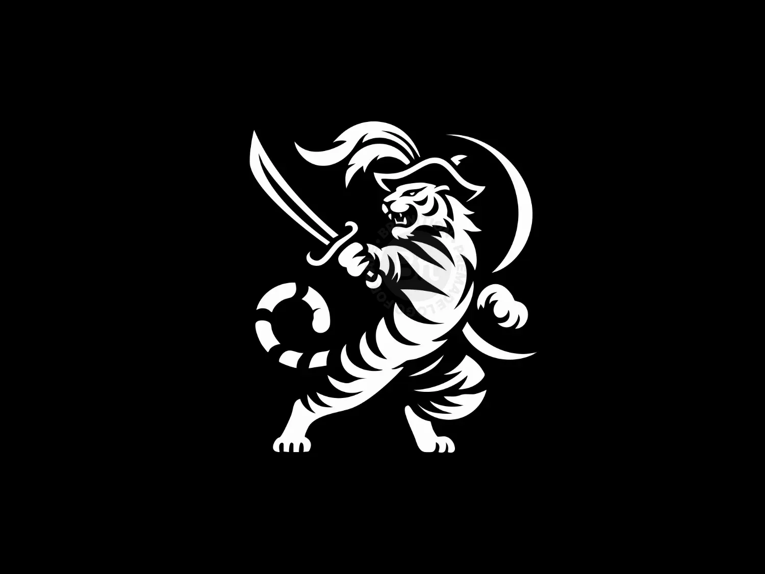 Adventure And Strength Fearless Tiger With Sword Logo