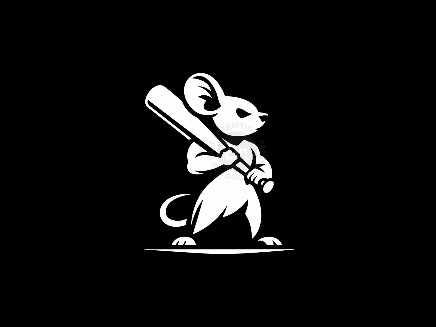 Cartoon Mouse Logo With Baseball Bat In Mascot Style