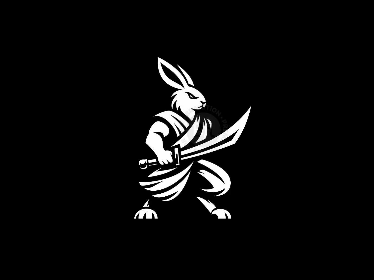 Samurai Rabbit Mascot Logo With Sword In Warrior Pose