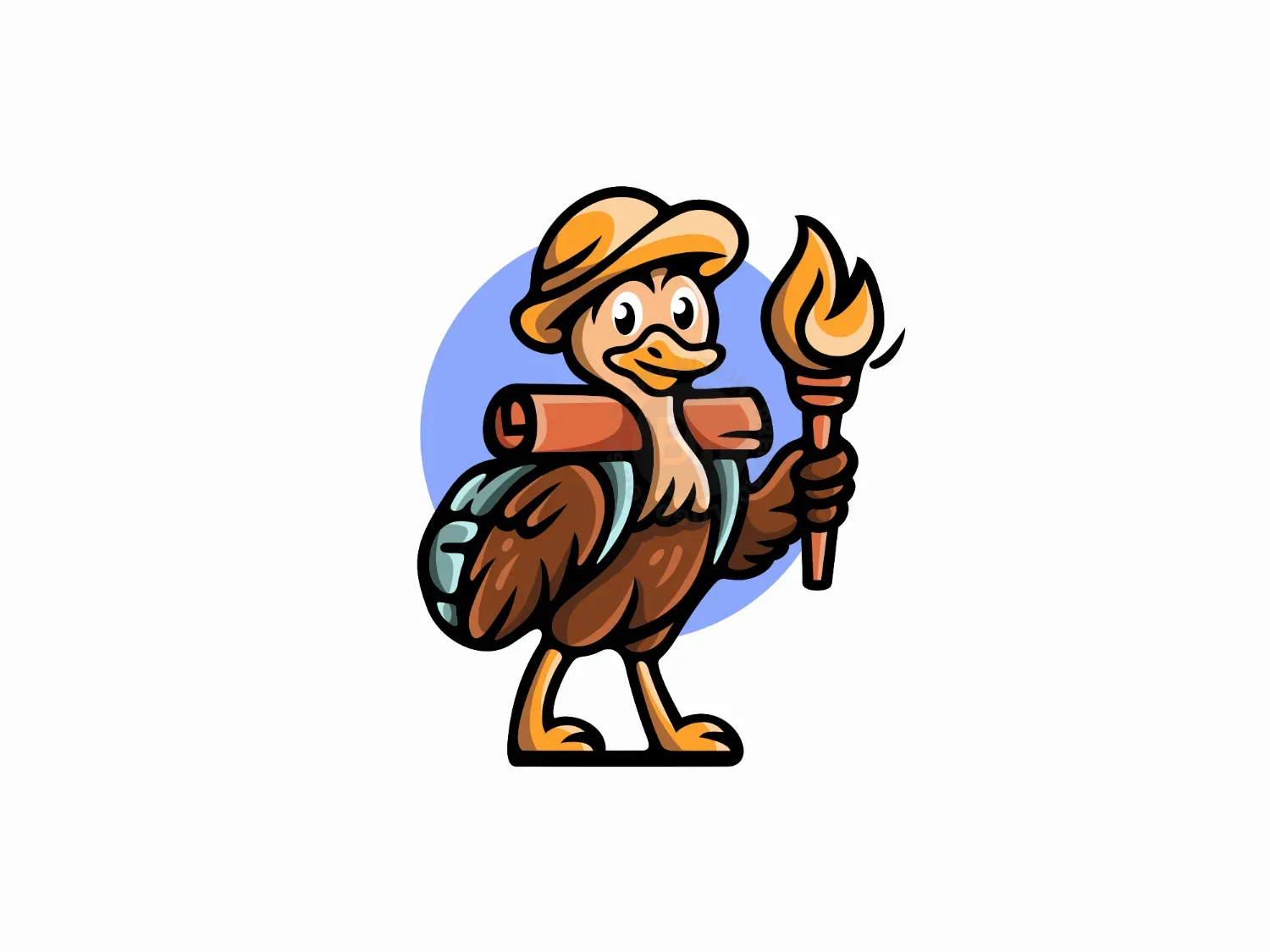 Ostrich Adventurer Torch Character Logo