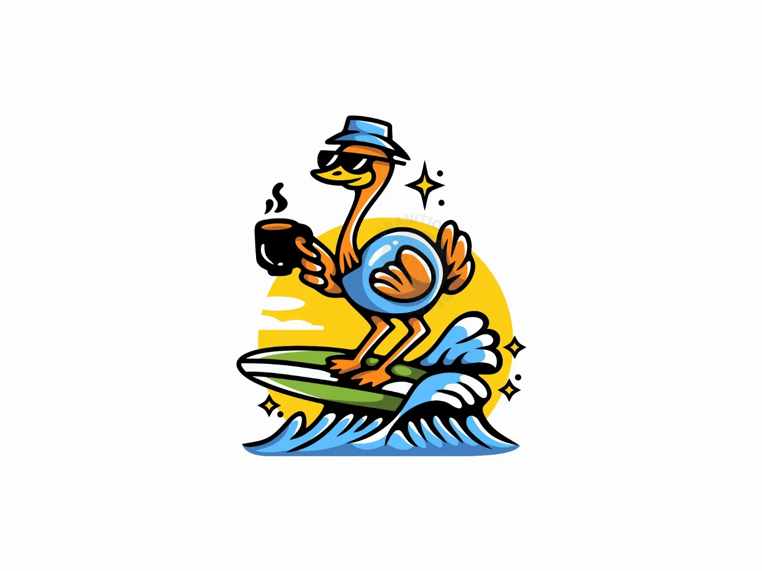 Ostrich Surfing Coffee Tourism Logo