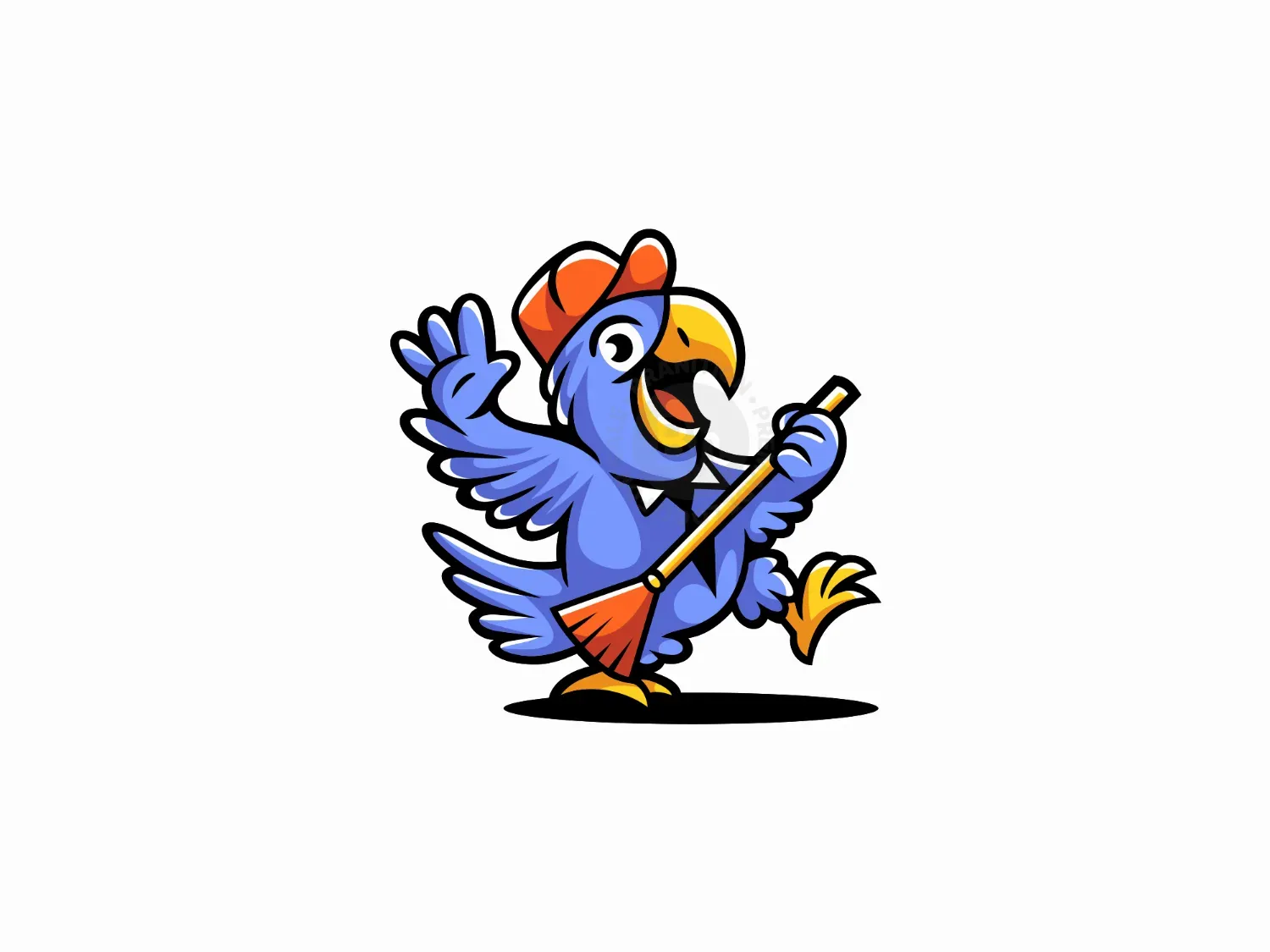 Parrot Cleaning Broom Mascot Logo