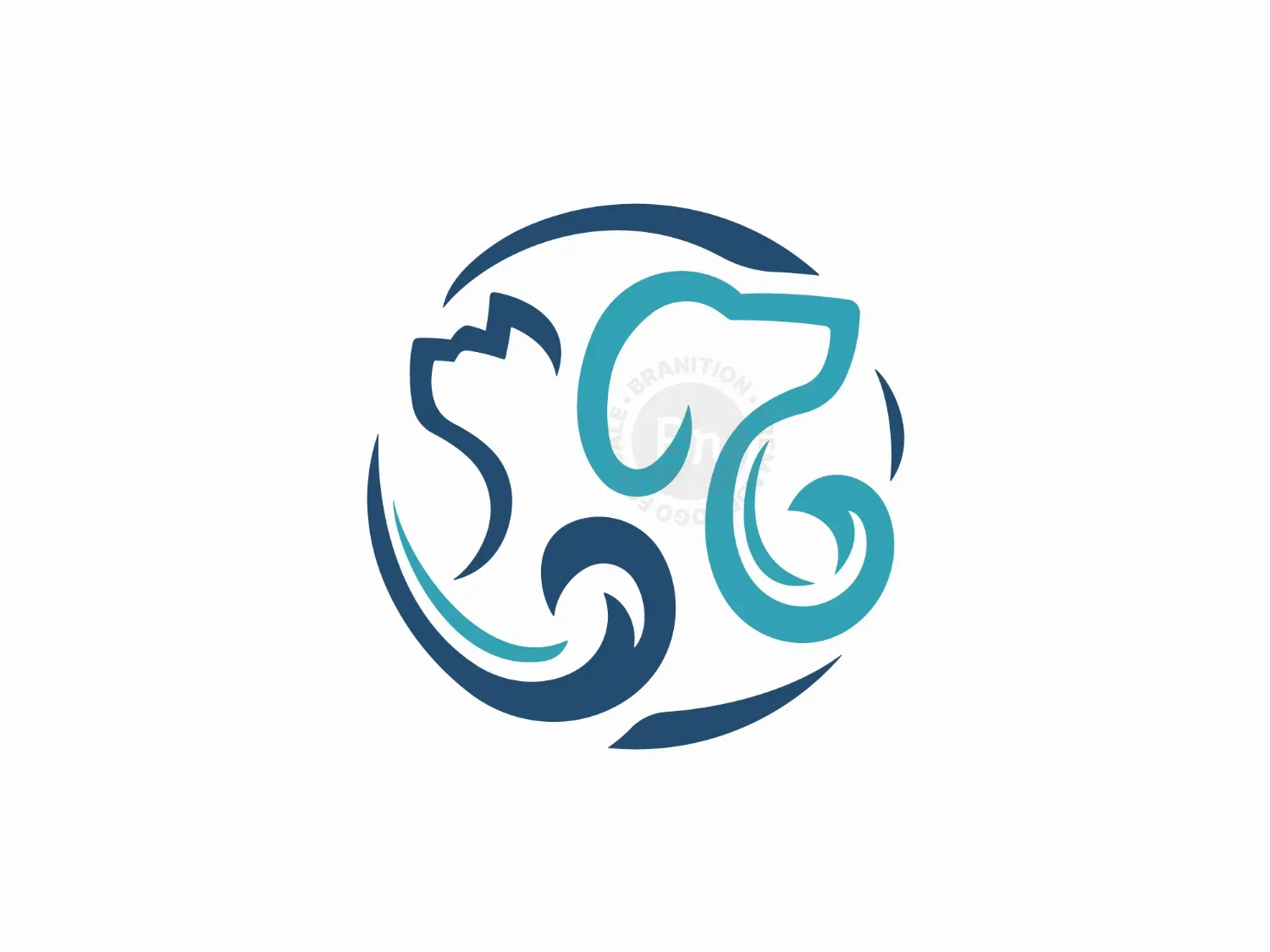 Dog And Cat Ocean Wave Logo