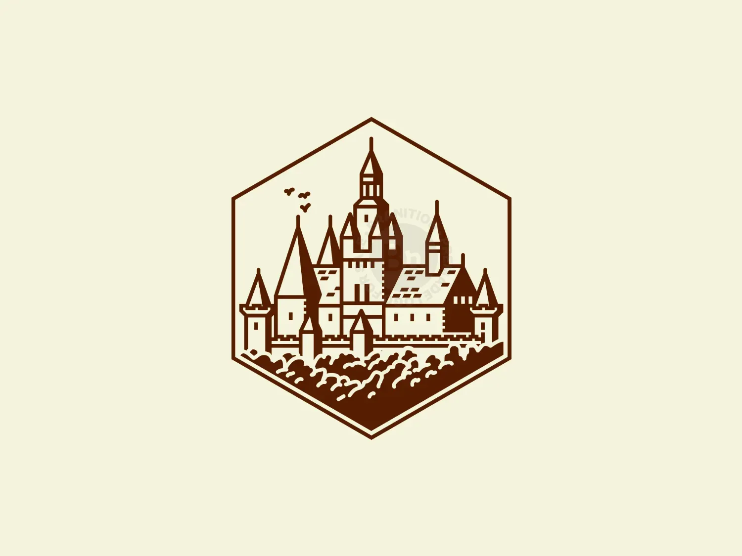 Classic Medieval Castle Flat Detail Hexagon Logo