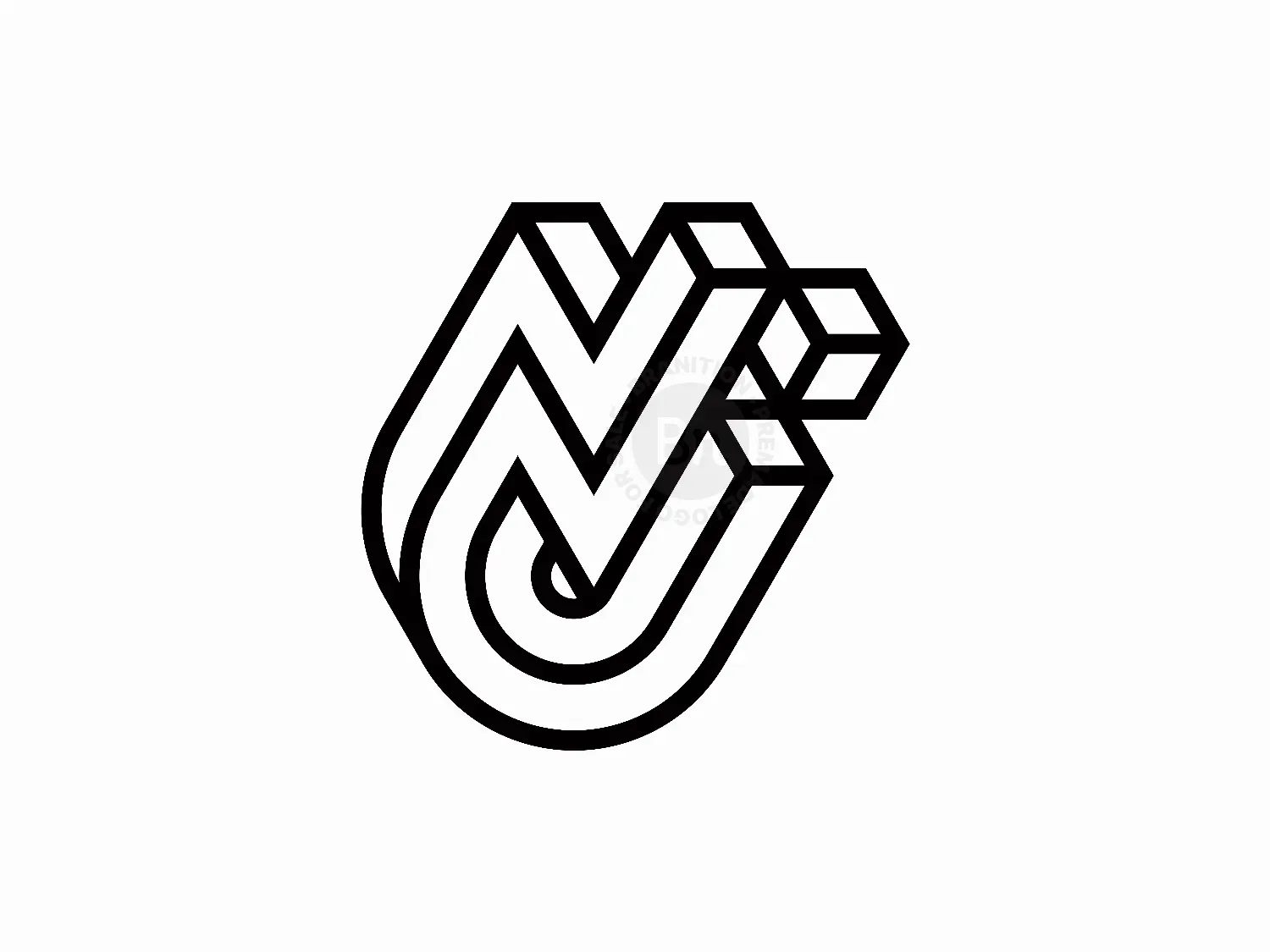 Letter NJ Initial JN Isometric Line Wordmark Logo.