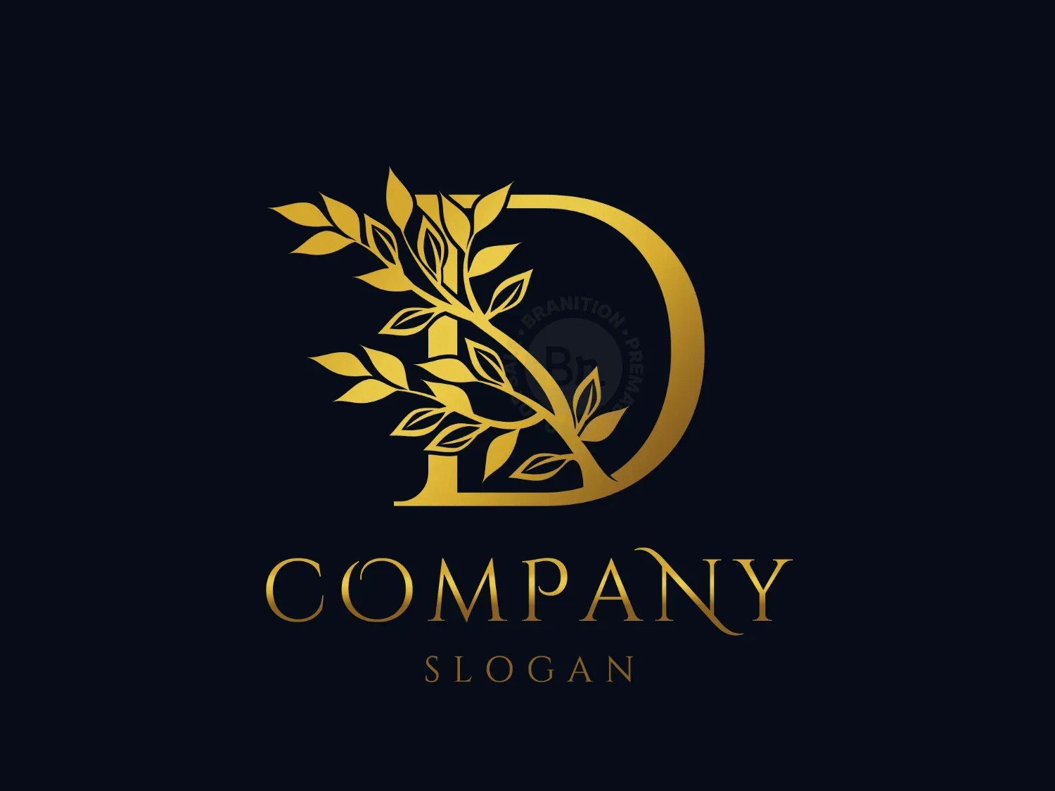 Golden Tree Branch Letter D Logo