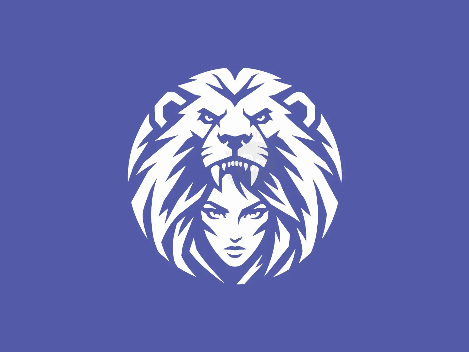 Minimal Bold Lion With Girl Logo