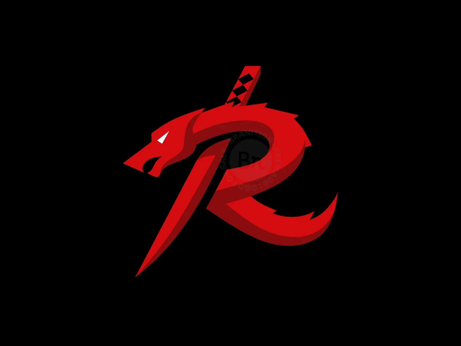 Letter R Dragon Sword Logo