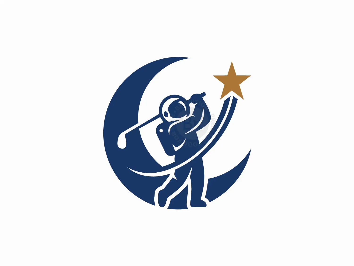 Astronaut Golf Star Crescent Moon Logo
