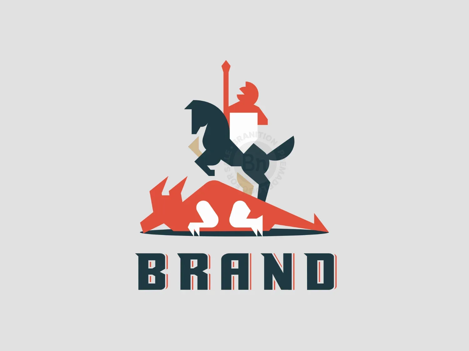 Knight On Horseback Defeating Dragon Logo
