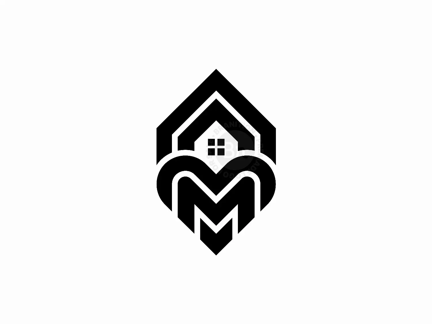 Letter M House Love Geometric Line Monogram Logo