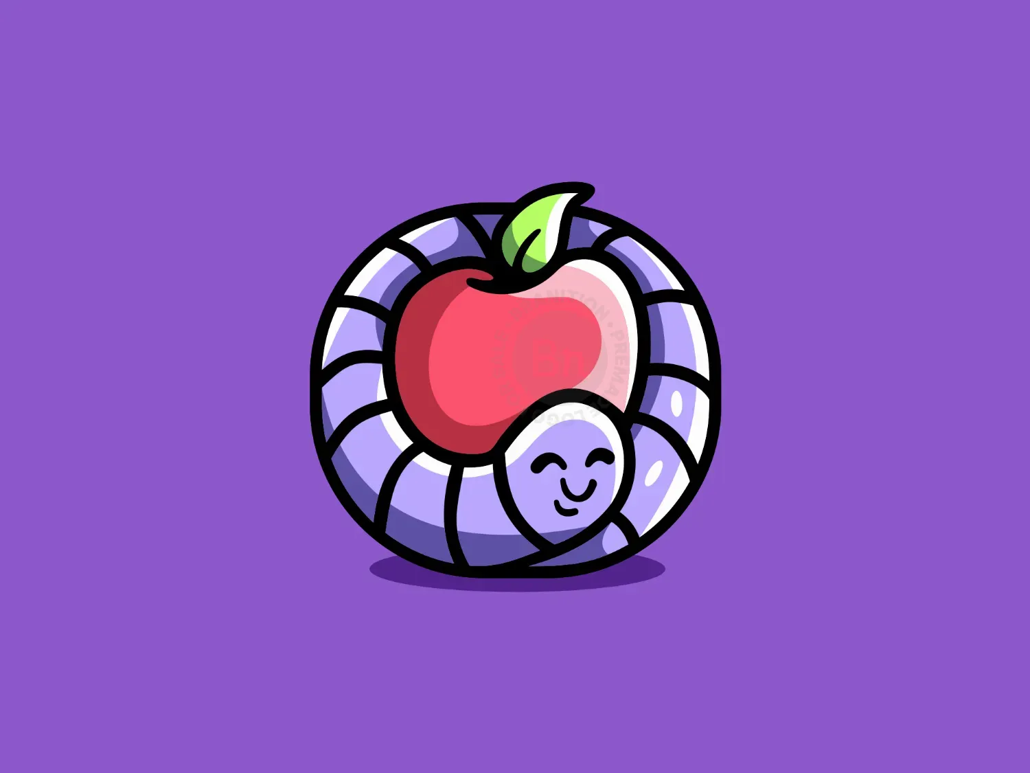 Cute Worm Apple Fruit Logo