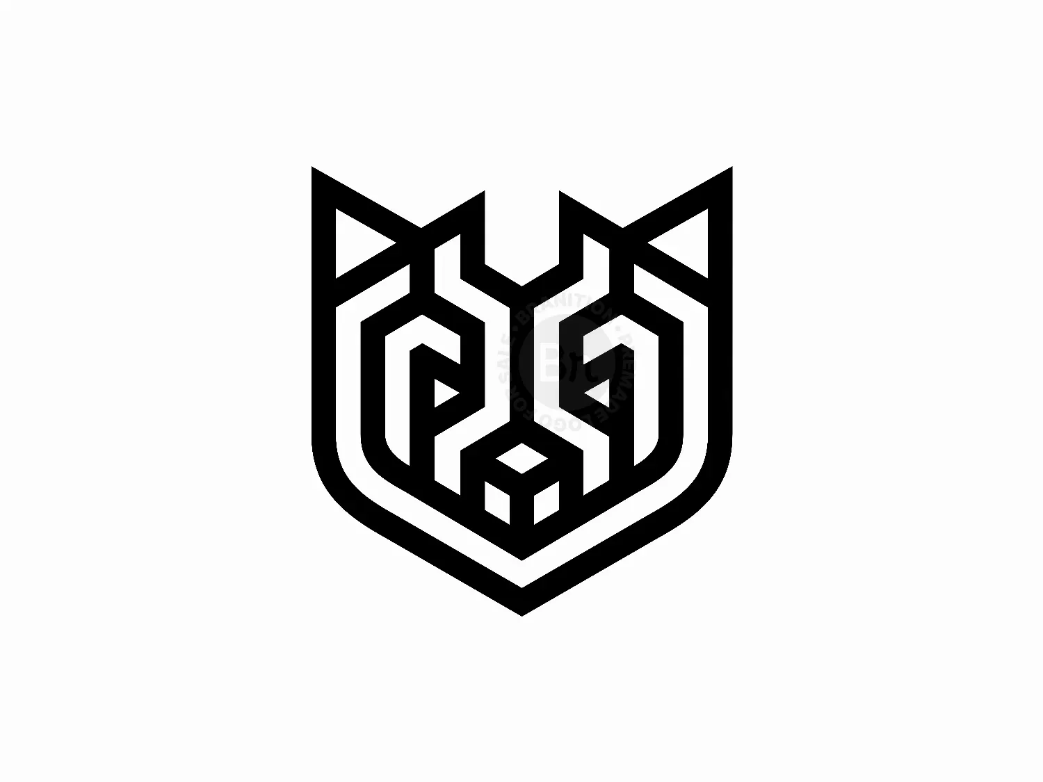 Letter M Dog Wrench Shield Cube Geometric Line Logo