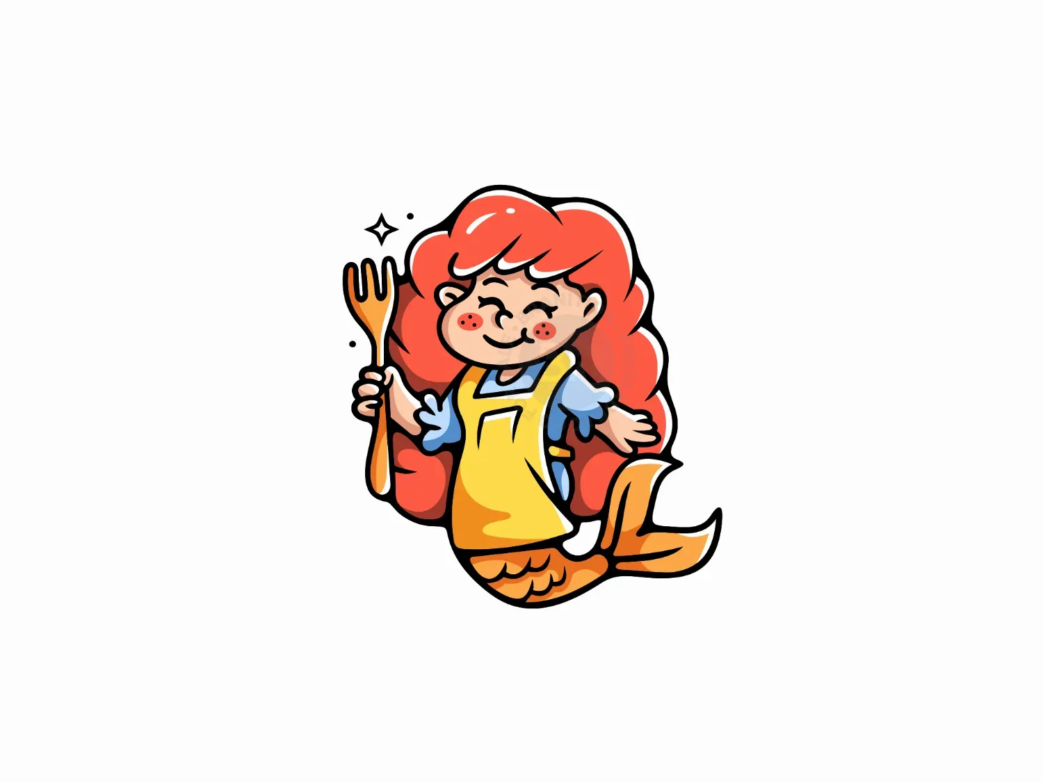 Mermaid Chef Seafood Cartoon Logo