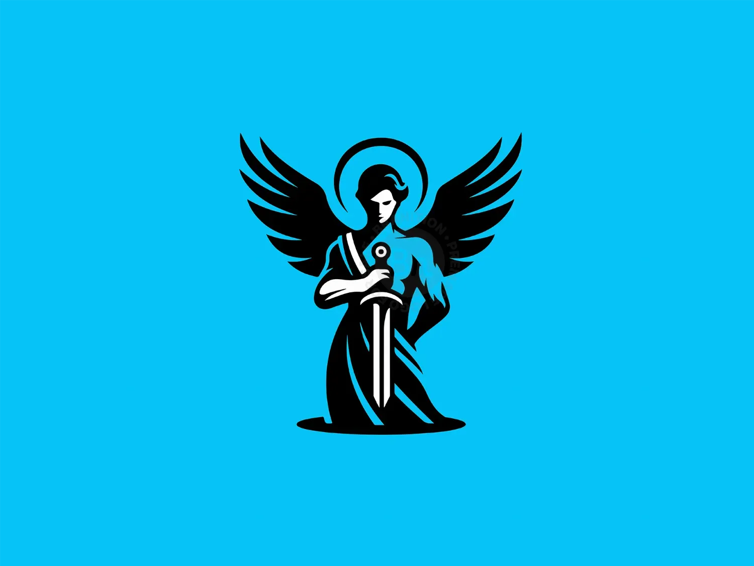 Abstract Angel Warrior With Sword Logo