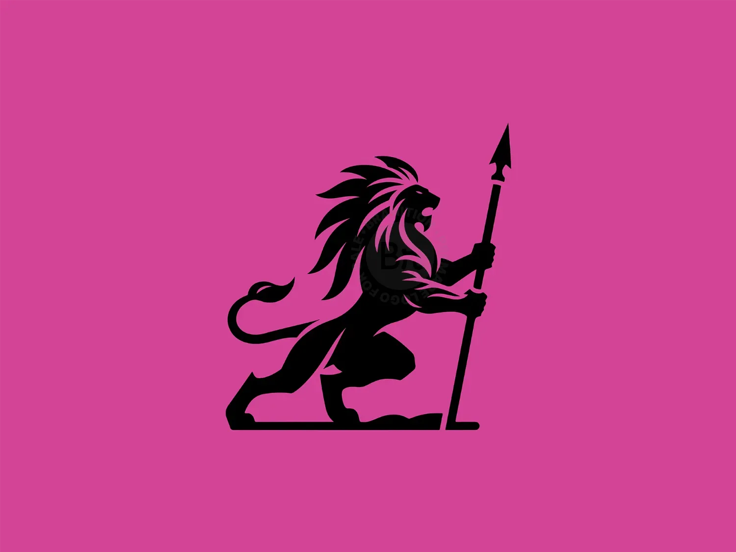 Modern Lion Warrior With Spear Logo