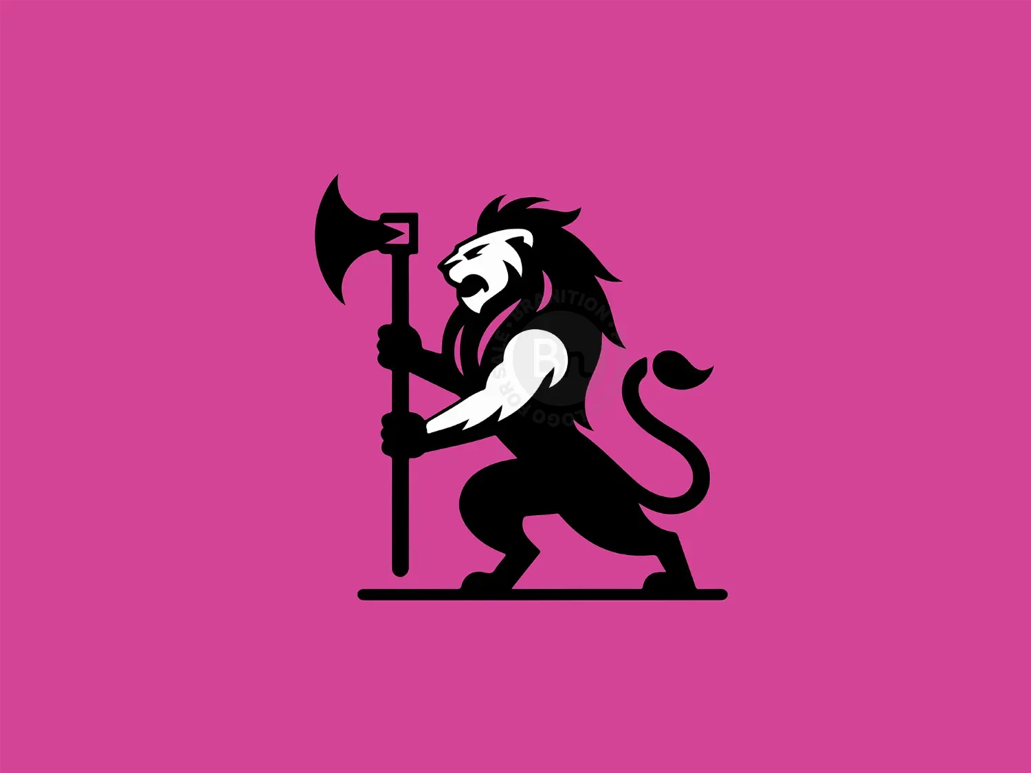 Abstract Lion Warrior With Axe Logo