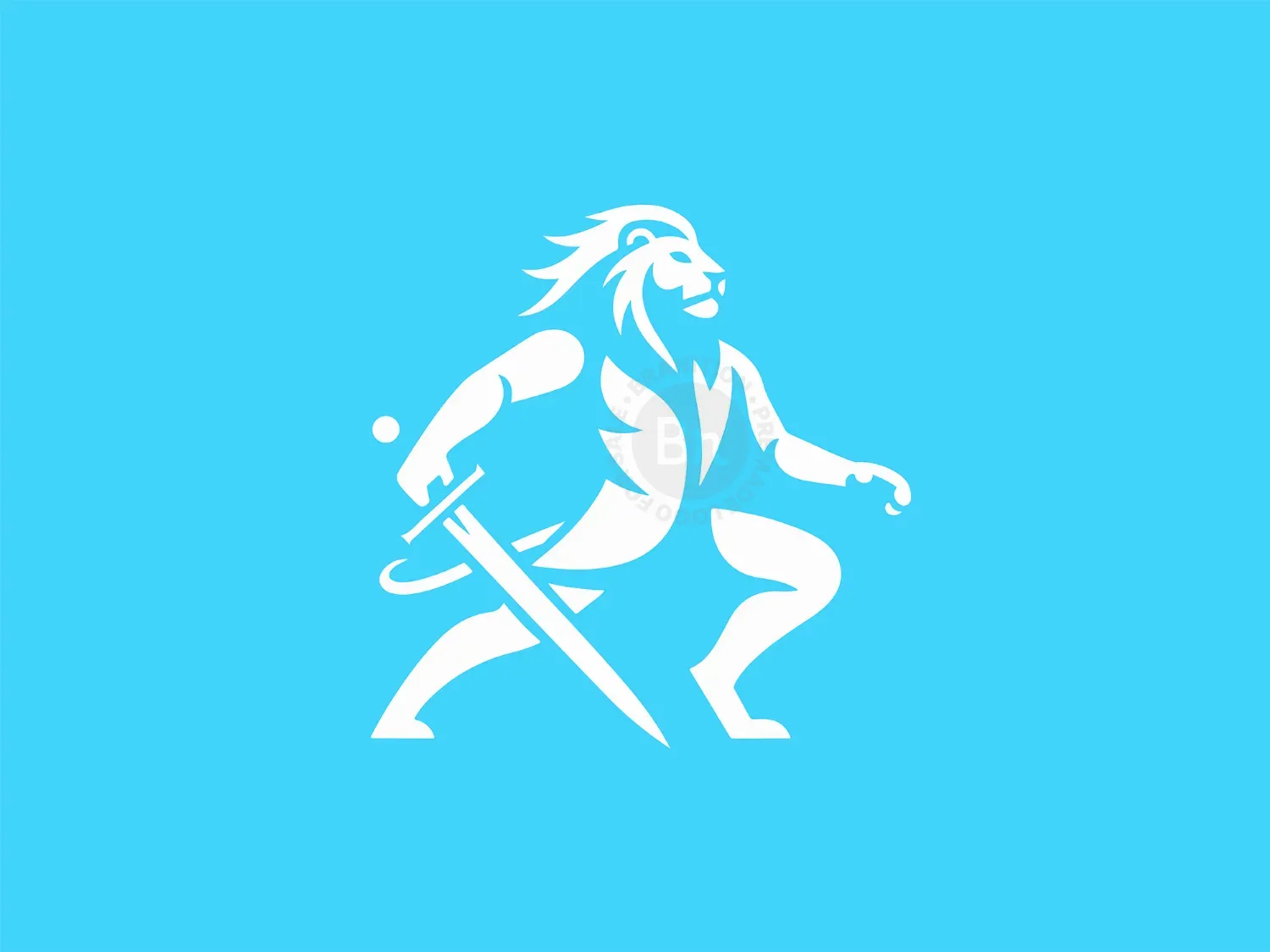 Abstract White Lion Warrior With Sword Logo