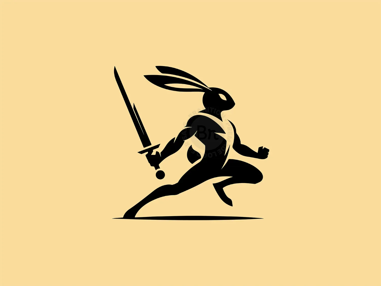 Modern Black Rabbit Warrior With Sword Logo